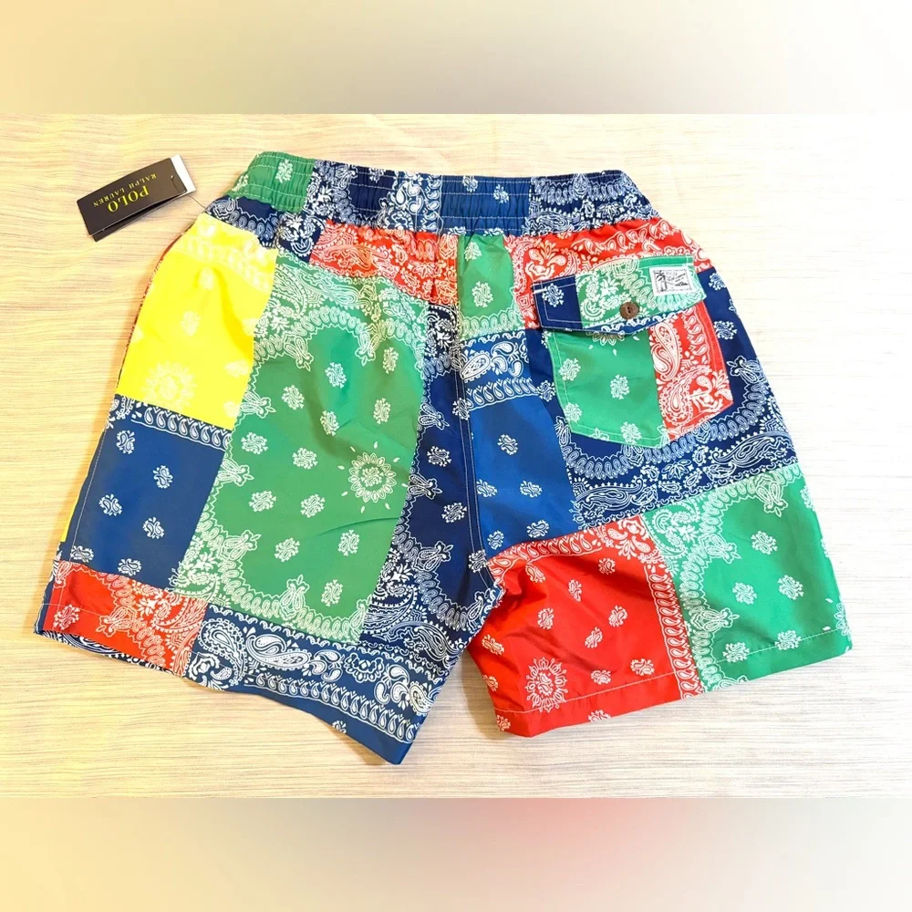 Polo Ralph Lauren Bandana Patchwork Print Multicolor Swimsuit Swim Shorts - Picture 3 of 13